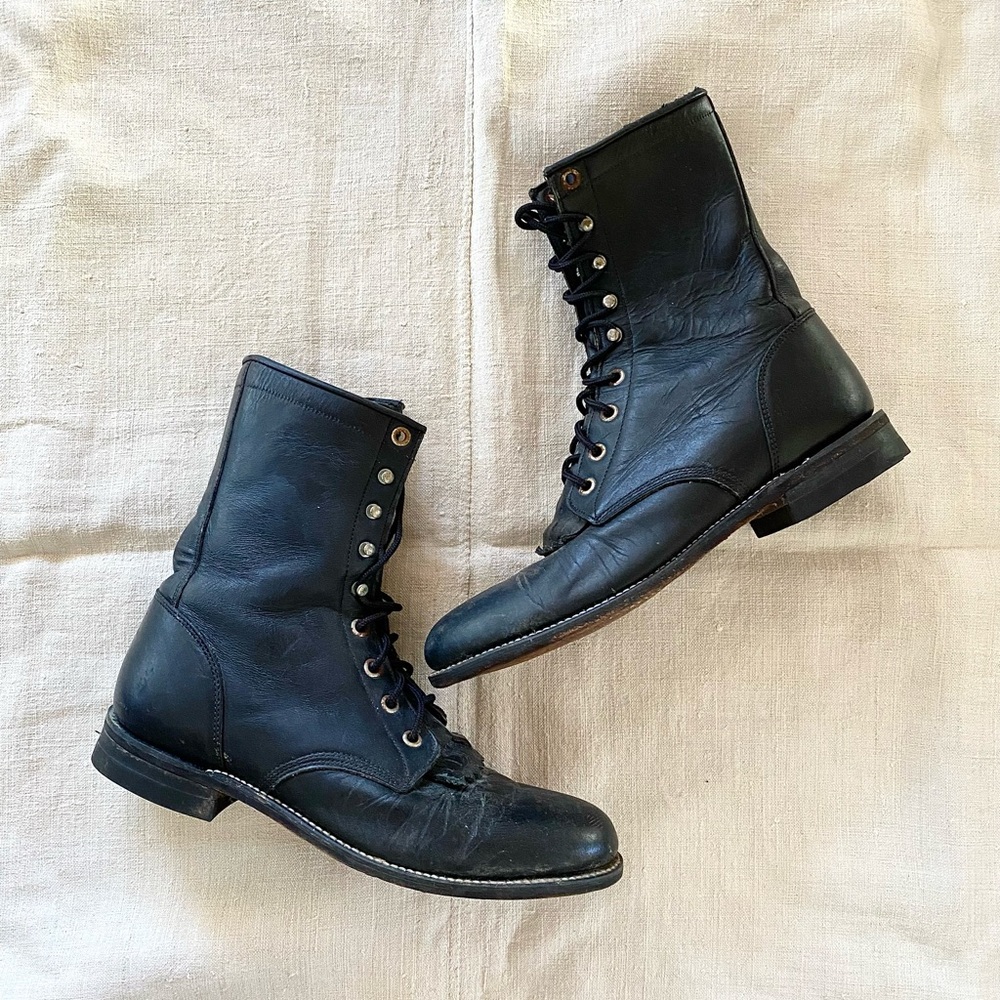 VTG Justin Leather Kiltie Roper Lace-Up Boots